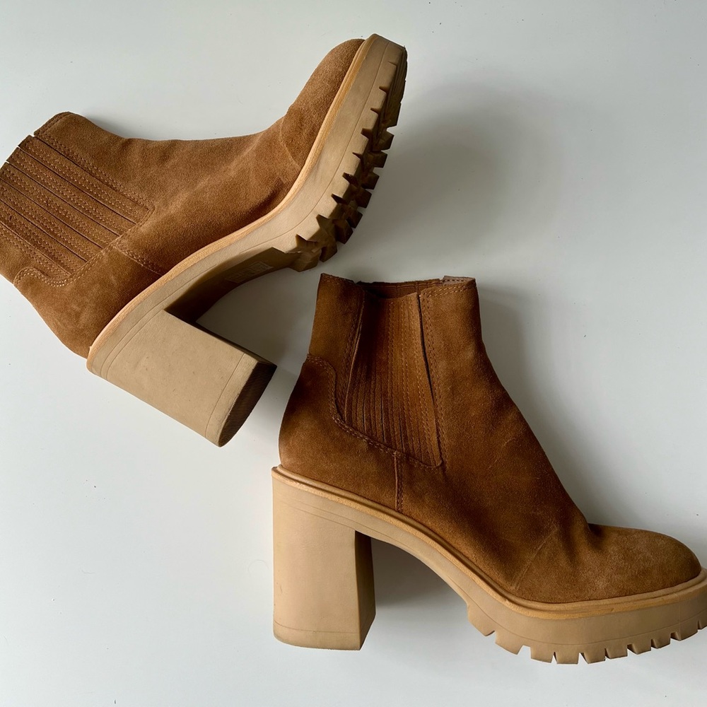 DV by Dolce Vita Tan Suede Platform Chelsea Ankle Boots - Picture 5 of 8